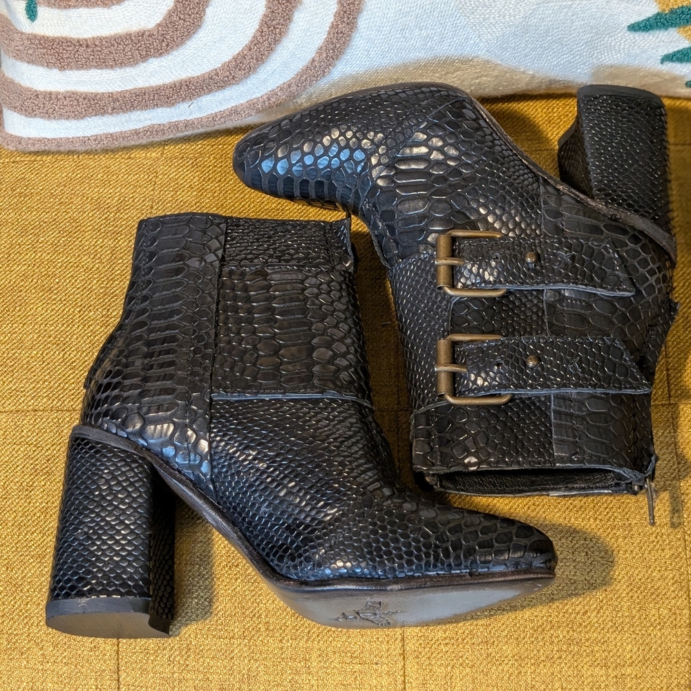 Freebird by Steven Black Faux Snakeskin Buckle Ankle Boots - Picture 4 of 8